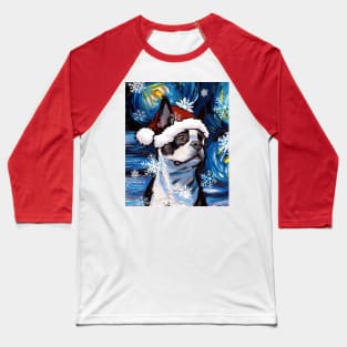 Boston Terrier Santa Baseball T-Shirt